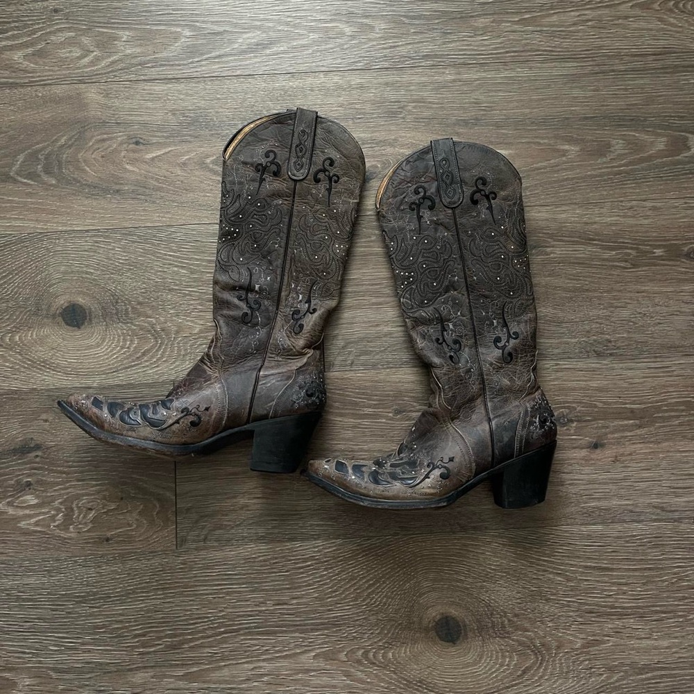 sterling river brown and black tall western boots - Picture 2 of 6